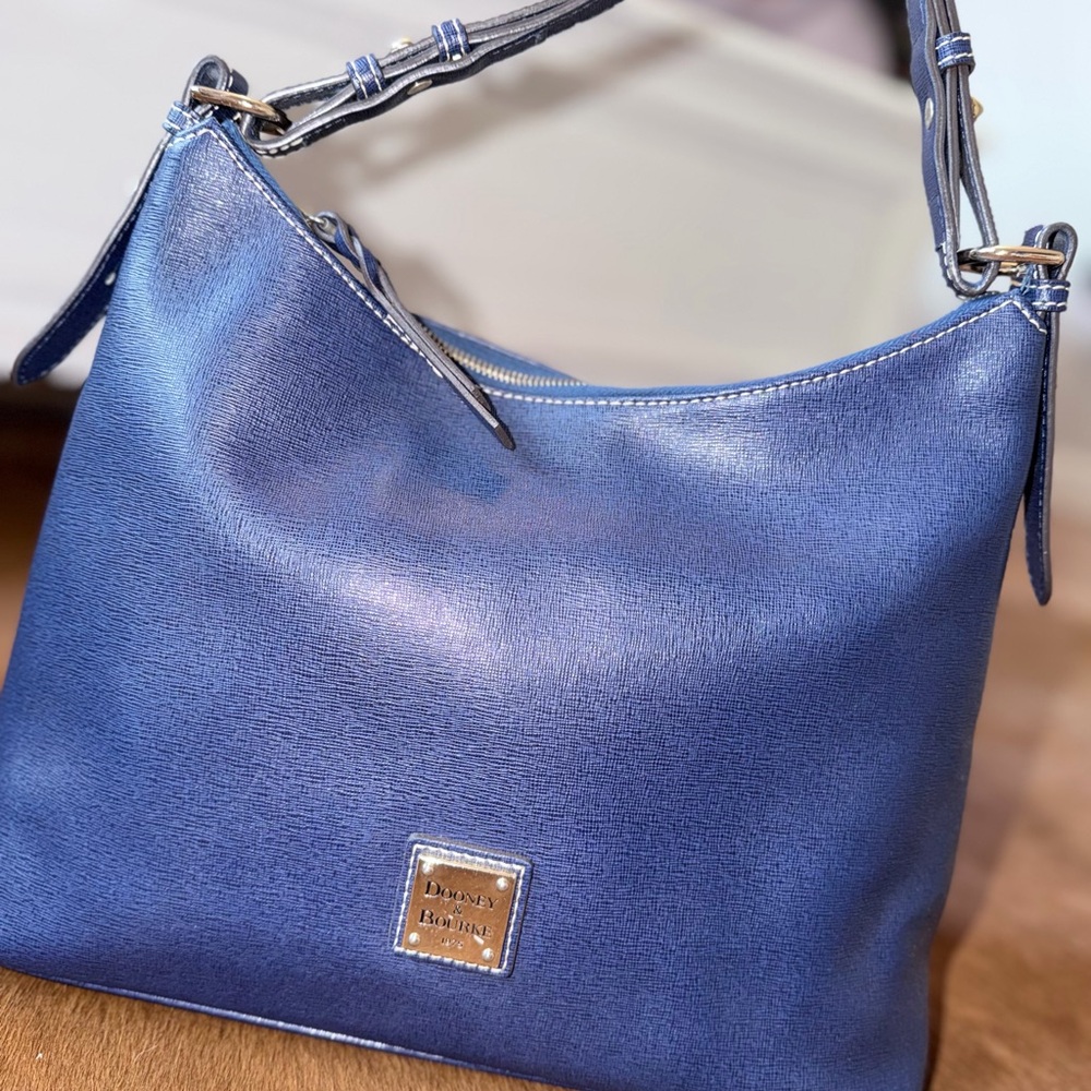 Dooney & Bourke Saffiano Leather Hobo-Navy/Red Interior